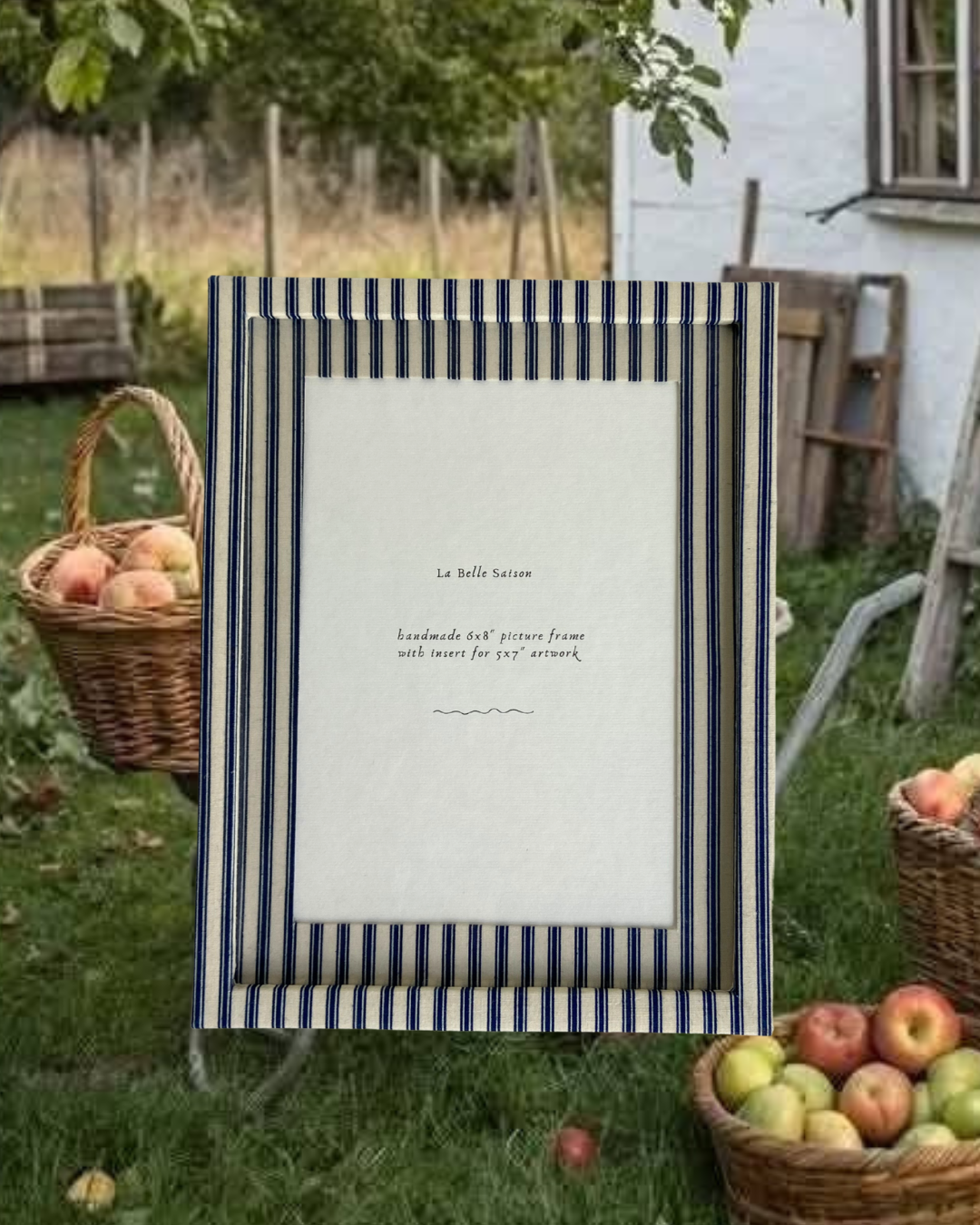 Navy ticking stripe fabric frame
