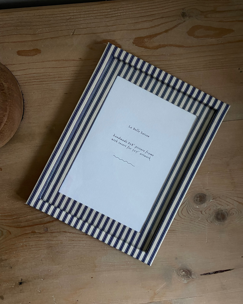 Navy ticking stripe fabric frame