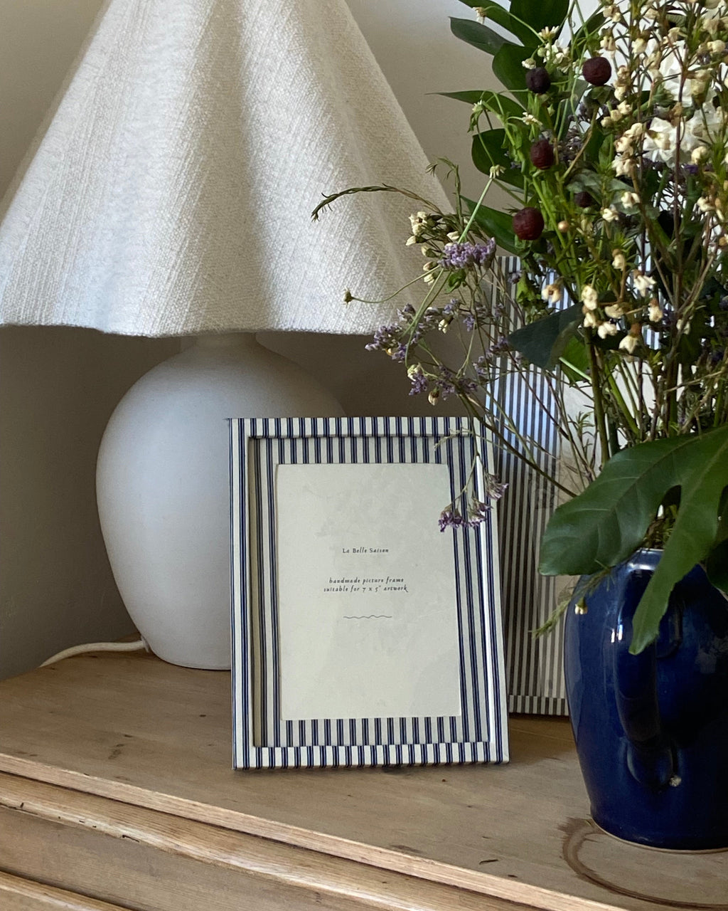 Navy ticking stripe fabric frame