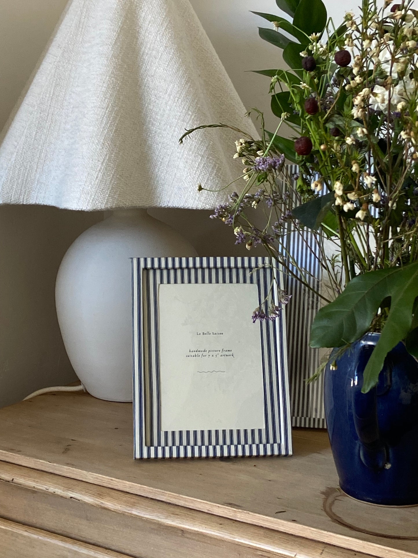 Navy ticking stripe fabric frame
