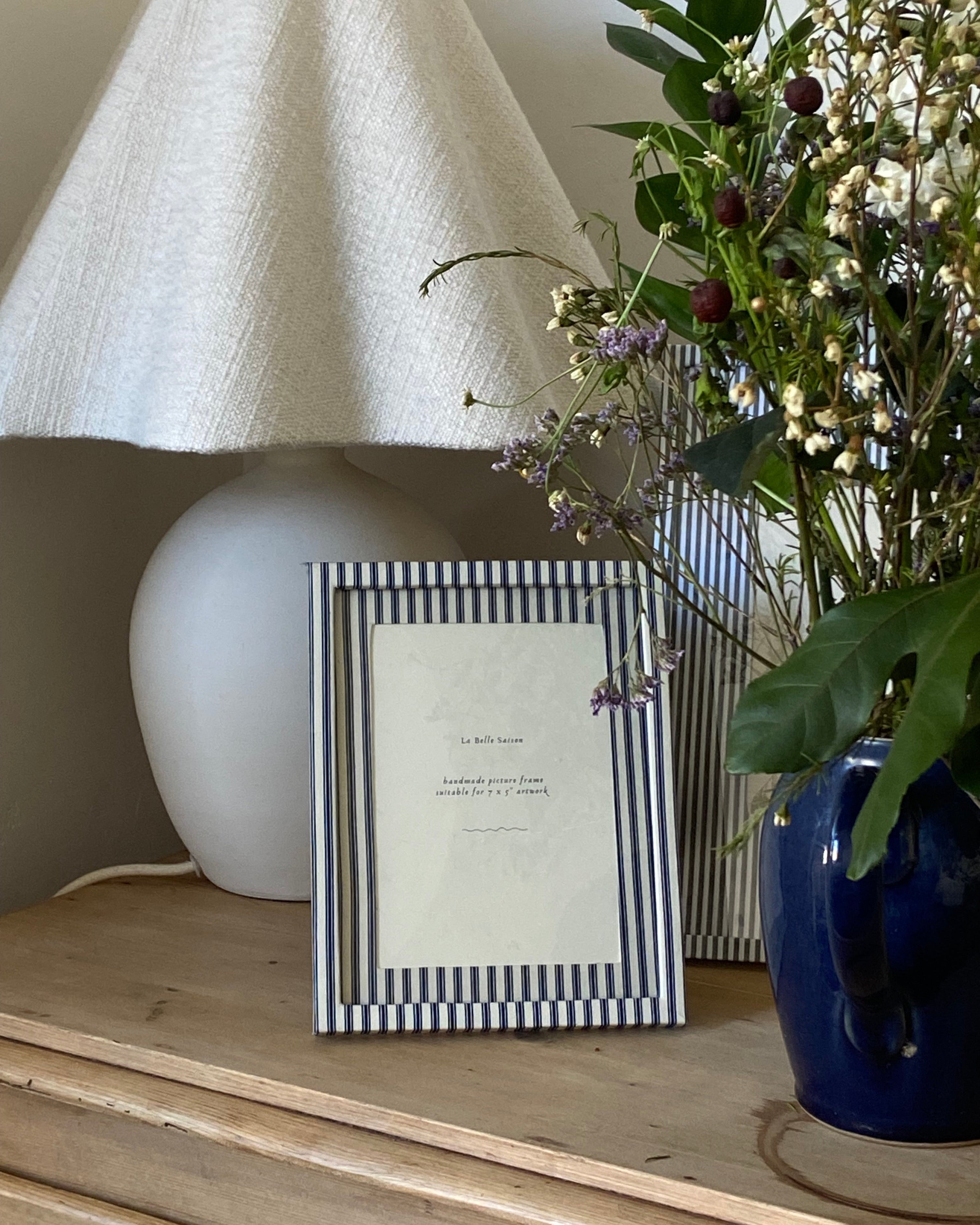 Navy ticking stripe fabric frame