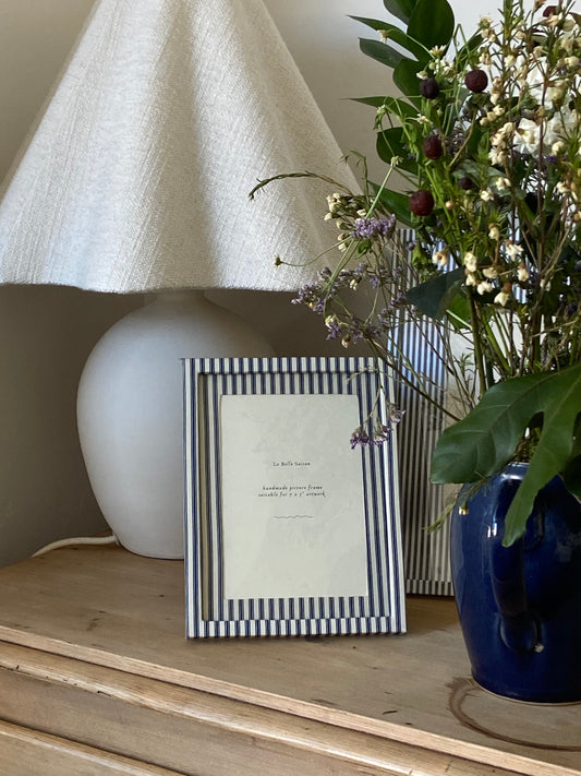 Navy ticking stripe fabric frame
